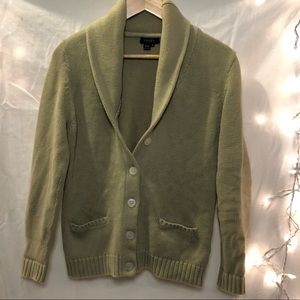 Soft, light-green, thick, cozy knit cardigan